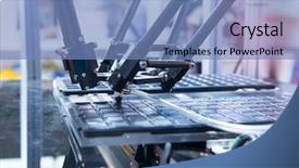  Presentation with industrial automation - Presentation design featuring robotic and pneumatic piston sucker background and a teal colored foreground