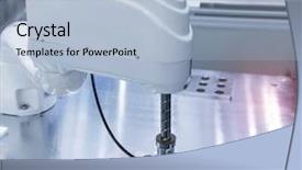  Presentation with industrial automation - Theme having robotic and pneumatic piston sucker background and a light blue colored foreground