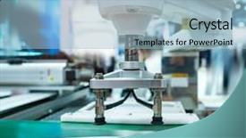  Presentation with industrial automation - Slide deck having robotic and pneumatic piston sucker background and a light blue colored foreground