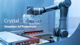  Presentation with industrial automation - Amazing slide deck having robotic-and-pneumatic-piston-sucker backdrop and a teal colored foreground