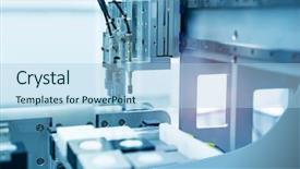  Presentation with industrial automation - Slide set having robotic and pneumatic piston unit background and a light blue colored foreground