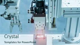  Presentation with industrial automation - Beautiful PPT layouts featuring robotic and pneumatic piston unit backdrop and a light blue colored foreground