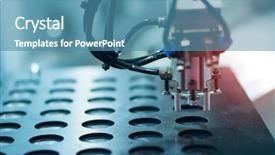  Presentation with industrial automation - Cool new slide set with robotic and pneumatic piston unit backdrop and a teal colored foreground