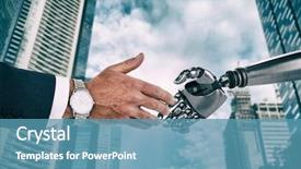  Presentation with robotic arm - Amazing slide deck having robotic arm - businessman in suit clenching fists backdrop and a teal colored foreground