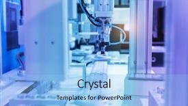  Presentation with robot arm - Slide deck featuring robotic arm - industrial robot with vacuum suckers background and a light blue colored foreground