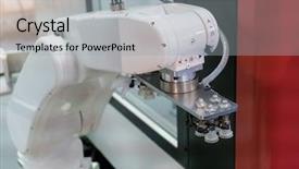  Presentation with industrial robot arm - Presentation theme consisting of robotic arm at production line background and a light gray colored foreground