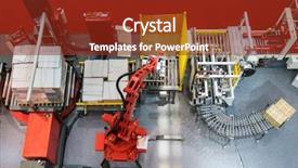  Presentation with robotic arm - Presentation theme having robotic arm at production line background and a tawny brown colored foreground