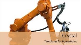  Presentation with robot arm - Presentation design enhanced with robotic arm for industry isolated background and a yellow colored foreground