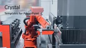  Presentation with robotic arm - PPT theme having robotic arm for metal operations background and a light blue colored foreground