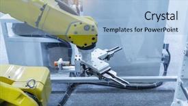  Presentation with robotic arm - Theme with robotic arm for metal operations background and a  colored foreground