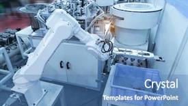  Presentation with robotic arm - Presentation design having robotic arm for metal operations background and a  colored foreground