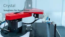  Presentation with metal production - Audience pleasing slides consisting of robotic-arm-handling-the-metal backdrop and a light blue colored foreground