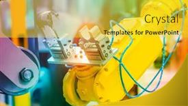  Presentation with metal production - Beautiful PPT theme featuring robotic-arm-handling-the-metal backdrop and a yellow colored foreground