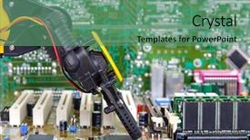  Presentation with robotic arm - Slide set having robotic arm installing a computer background and a seafoam green colored foreground