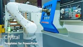  Presentation with robotic arm - Theme having robotic-arm-manipulator-manufacturing-engineering background and a teal colored foreground