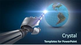  Presentation with robotic arm - Audience pleasing slide set consisting of robotic arm over white background backdrop and a ocean colored foreground