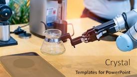 Presentation with robotic arm - Amazing presentation theme having robotic-arm-preparing-coffee backdrop and a yellow colored foreground