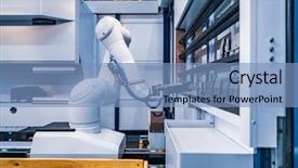  Presentation with robotic arm - Beautiful slide deck featuring robotic arm production lines modern backdrop and a teal colored foreground