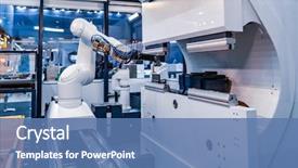  Presentation with robot arm - Presentation design consisting of robotic arm production lines modern background and a teal colored foreground