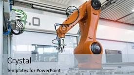  Presentation with robot arm - Amazing slide deck having robotic arm production lines modern backdrop and a light blue colored foreground