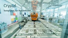  Presentation with robotic arm - PPT theme consisting of robotic arm production lines modern background and a sky blue colored foreground