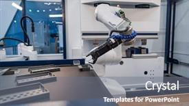  Presentation with robotic arm - PPT theme featuring robotic arm production lines modern background and a gray colored foreground