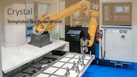  Presentation with robotic arm - Beautiful presentation featuring robotic-arm-production-lines-modern backdrop and a coral colored foreground