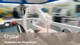  Presentation with robot arm - Presentation theme having robotic arm tool in industrial background and a gray colored foreground