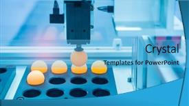  Presentation with manipulator robot - Colorful slide set enhanced with robotic arm use with vacuum backdrop and a light blue colored foreground