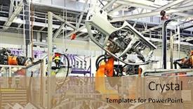  Presentation with factory - Amazing slides having robotic arms in a car backdrop and a coral colored foreground