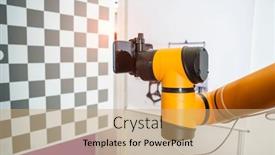  Presentation with mobile robot - Presentation theme enhanced with robotic-artificial-automated-manufacturing-smart background and a coral colored foreground