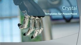 Presentation with black hand - PPT theme with robotic-cyborg-automated-hand-made background and a ocean colored foreground