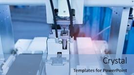  Presentation with mobile robot - Audience pleasing PPT theme consisting of robotic drilling - robot drill machine tool backdrop and a  colored foreground