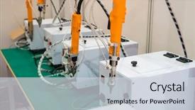  Presentation with mobile robot - Beautiful PPT layouts featuring robotic drilling - robot drill machine tool backdrop and a lemonade colored foreground