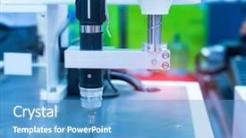  Presentation with mobile robot - Audience pleasing PPT theme consisting of robotic drilling - robot drill machine tool backdrop and a teal colored foreground