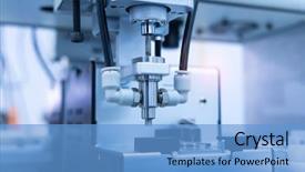  Presentation with mobile robot - PPT theme enhanced with robotic drilling - robot drill machine tool background and a teal colored foreground