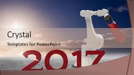  Presentation with robotic - PPT layouts with robotic hand holding red number background and a lemonade colored foreground