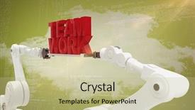  Presentation with robotic - Amazing PPT layouts having robotic hand holding red team backdrop and a  colored foreground