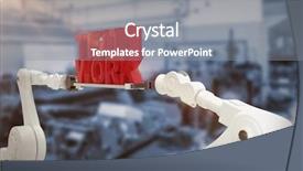  Presentation with team work - Slide set with robotic hand holding red team background and a  colored foreground