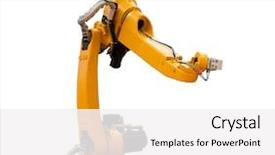  Presentation with machine - Colorful presentation design enhanced with robotic hand machine tool isolated backdrop and a white colored foreground