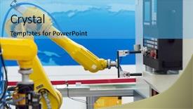  Presentation with robotic arm - Amazing theme having robotic hand machine tool backdrop and a light blue colored foreground