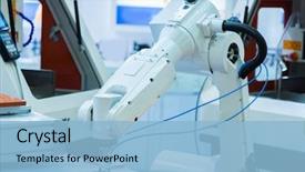  Presentation with industrial robot - Presentation design having robotic hand machine tool background and a light blue colored foreground