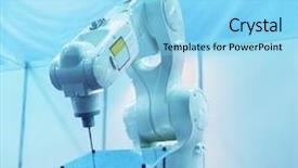  Presentation with industrial robot - Slide set having robotic hand machine tool background and a light blue colored foreground