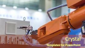  Presentation with industrial robot - Beautiful PPT theme featuring robotic hand machine tool backdrop and a tawny brown colored foreground