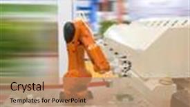  Presentation with industrial automation - Audience pleasing presentation theme consisting of automation technology - robotic hand machine tool backdrop and a coral colored foreground