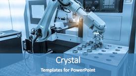  Presentation with factory machine - Beautiful PPT layouts featuring robotic hand machine tool backdrop and a teal colored foreground