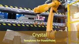  Presentation with factory machine - Presentation featuring robotic hand machine tool background and a tawny brown colored foreground