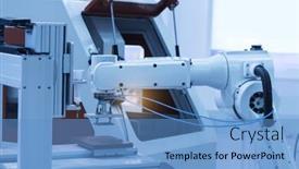  Presentation with industrial machine - Audience pleasing slides consisting of robotic-hand-machine-tool backdrop and a teal colored foreground