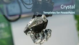  Presentation with robotic - PPT theme having robotic hand macro close up background and a ocean colored foreground