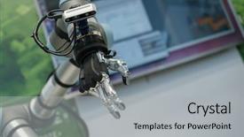  Presentation with intelligence - Audience pleasing slide set consisting of robotic hand macro close up backdrop and a light gray colored foreground